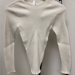 Cream Ribbed Long Sleeve Sweater